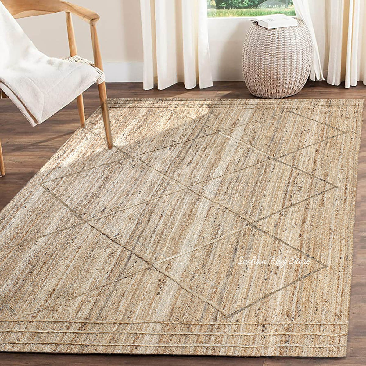 Geometric Beige Hand Braided Out House Jute Rug