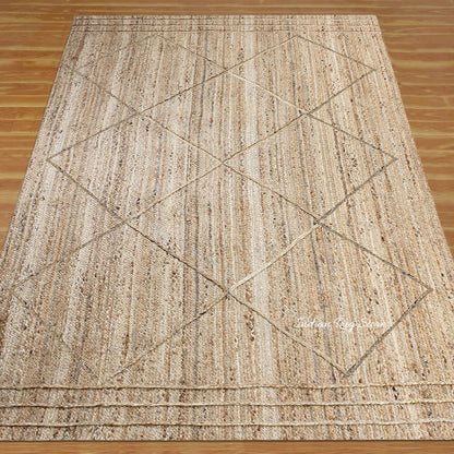 Geometric Beige Hand Braided Out House Jute Rug