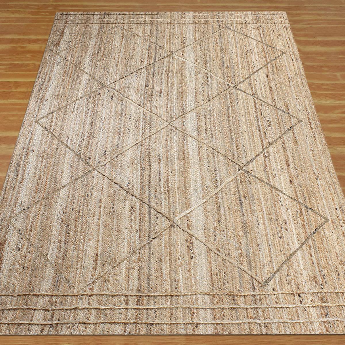 Geometric Beige Hand Braided Out House Jute Rug - Indian Rug Store