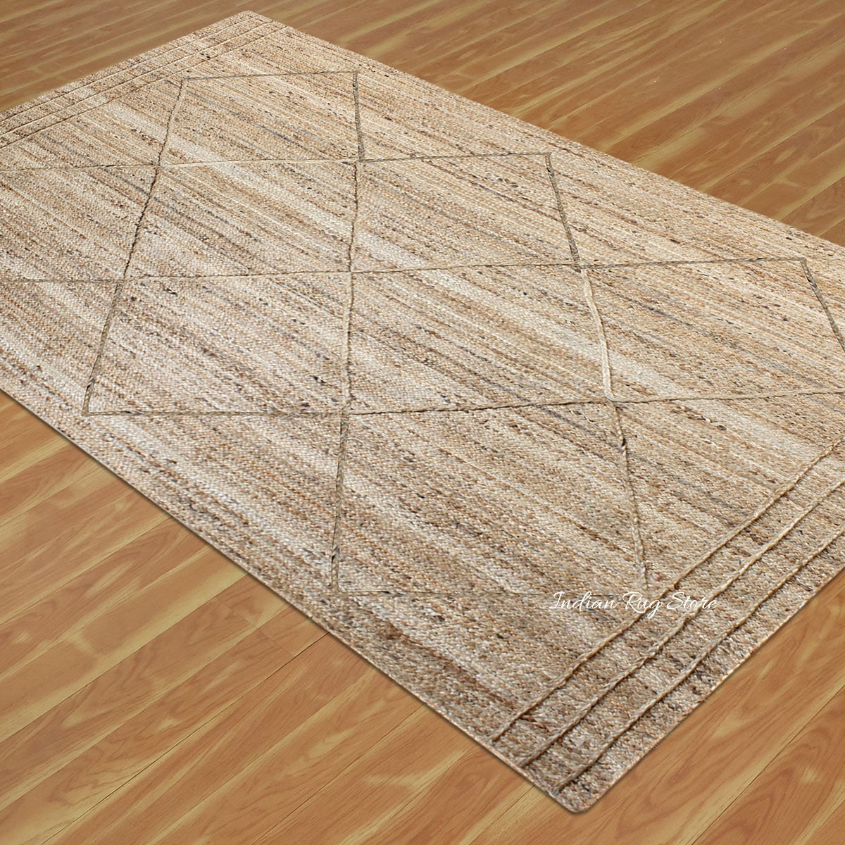 Geometric Beige Hand Braided Out House Jute Rug