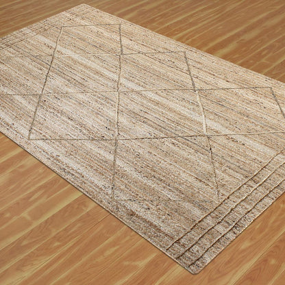 Geometric Beige Hand Braided Out House Jute Rug - Indian Rug Store