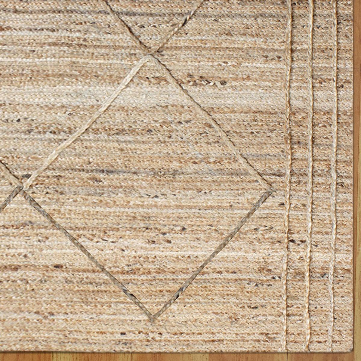 Geometric Beige Hand Braided Out House Jute Rug - Indian Rug Store