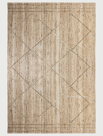 Geometric Beige Hand Braided Out House Jute Rug