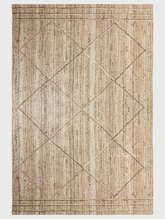 Geometric Beige Hand Braided Out House Jute Rug