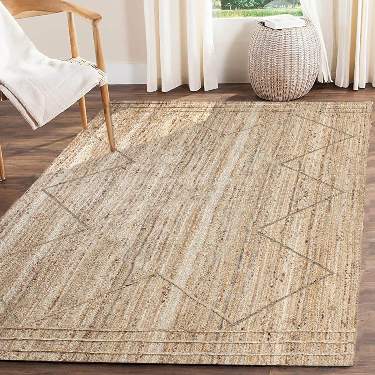 Hand Braided Geometric Beige Farm House Decor Jute Rug - Indian Rug Store