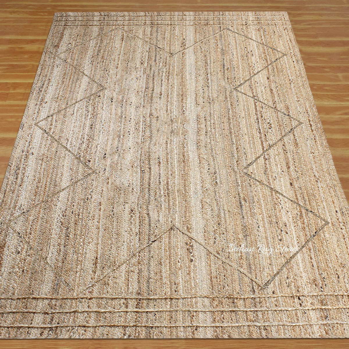 Hand Braided Geometric Beige Farm House Decor Jute Rug