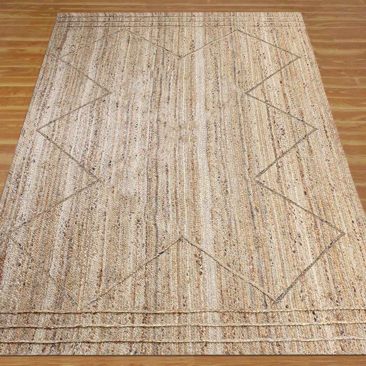 Hand Braided Geometric Beige Farm House Decor Jute Rug - Indian Rug Store