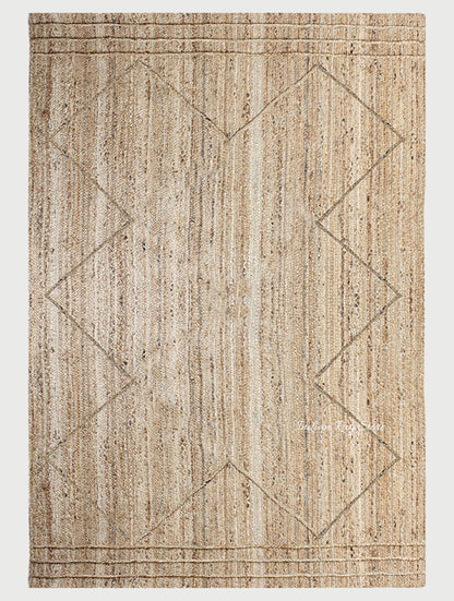 Hand Braided Geometric Beige Farm House Decor Jute Rug