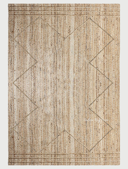 Hand Braided Geometric Beige Farm House Decor Jute Rug