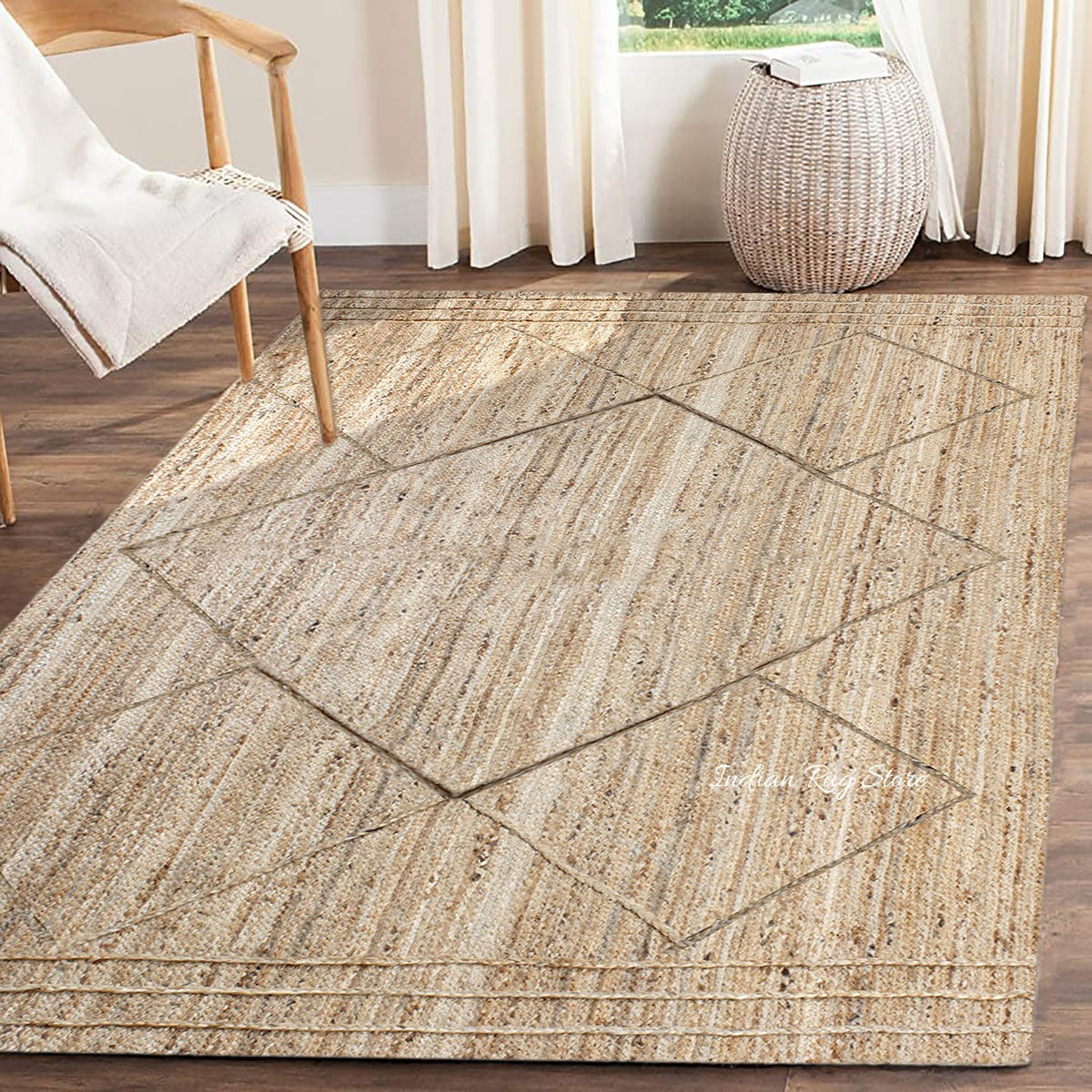 Beige Dhurrie Design Hand Braided Living Area Decor Jute Rug