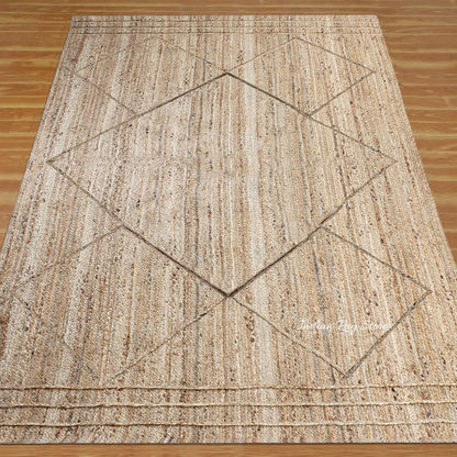 Beige Dhurrie Design Hand Braided Living Area Decor Jute Rug