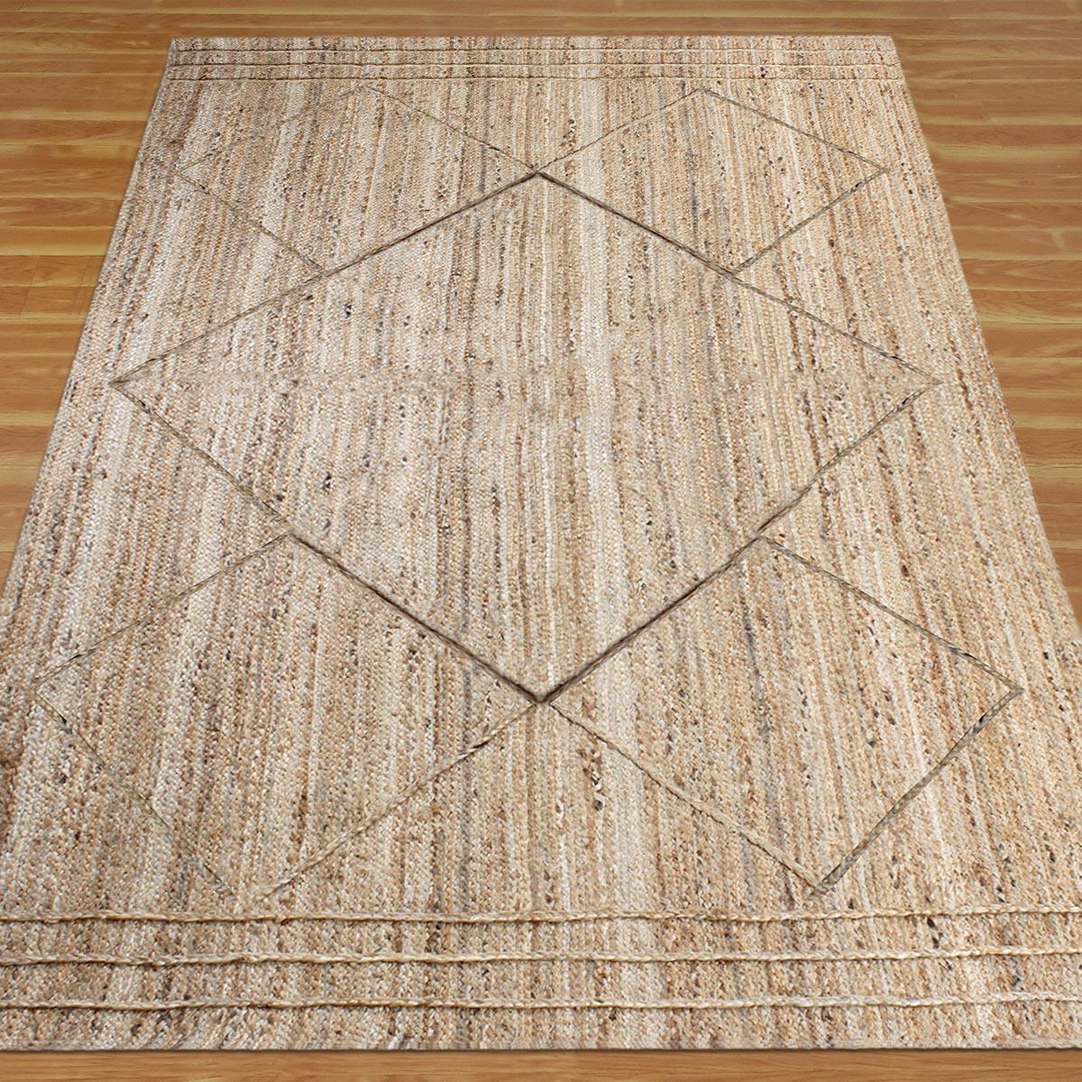 Beige Dhurrie Design Hand Braided Living Area Decor Jute Rug - Indian Rug Store