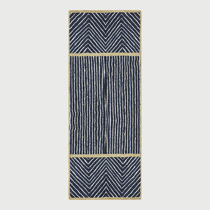 Blue Beige Geometric Hand Braided Bedroom Dhurrie Design Jute Rug - Indian Rug Store