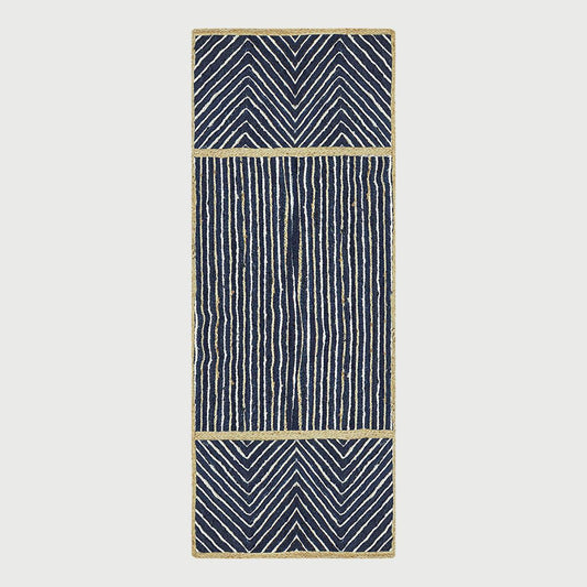 Blue Beige Geometric Hand Braided Bedroom Dhurrie Design Jute Rug - Indian Rug Store