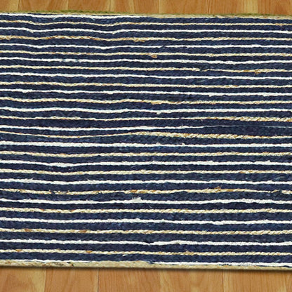 Blue Beige Geometric Hand Braided Bedroom Dhurrie Design Jute Rug - Indian Rug Store