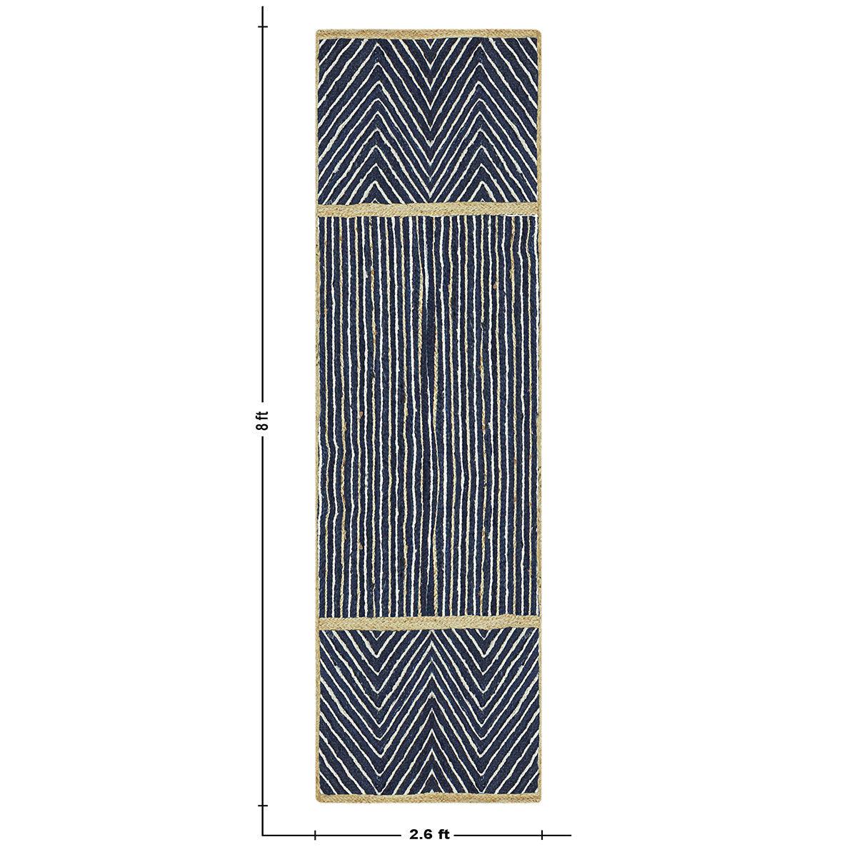 Blue Beige Geometric Hand Braided Bedroom Dhurrie Design Jute Rug - Indian Rug Store