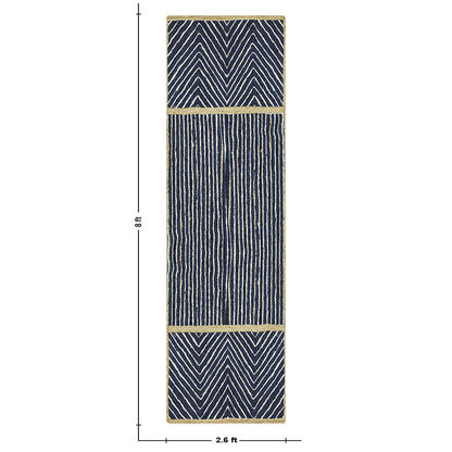 Blue Beige Geometric Hand Braided Bedroom Dhurrie Design Jute Rug - Indian Rug Store