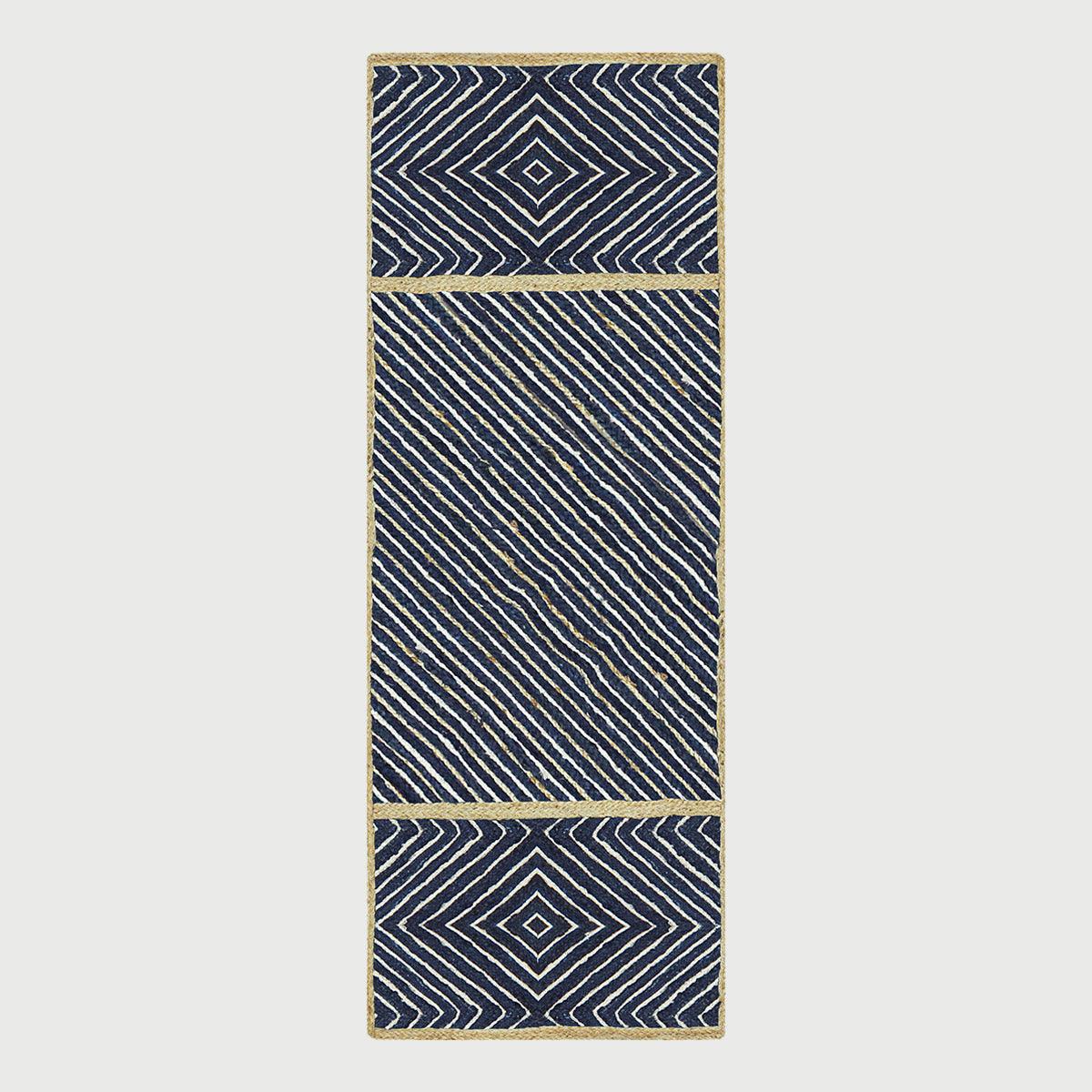 Hand Braided Beige Blue Geometric Interior Decor Jute Rug - Indian Rug Store