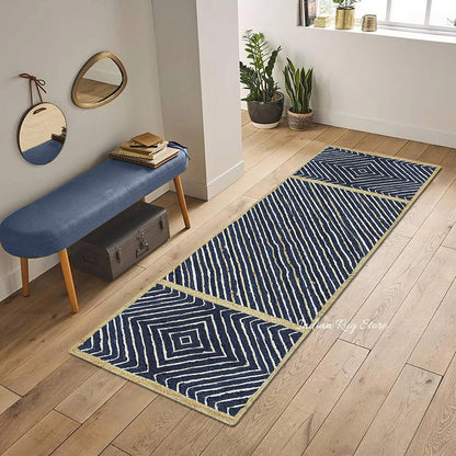 Hand Braided Beige Blue Geometric Interior Decor Jute Rug