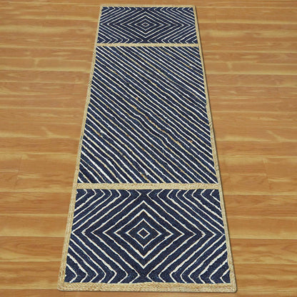 Hand Braided Beige Blue Geometric Interior Decor Jute Rug - Indian Rug Store