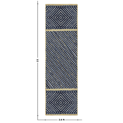 Hand Braided Beige Blue Geometric Interior Decor Jute Rug