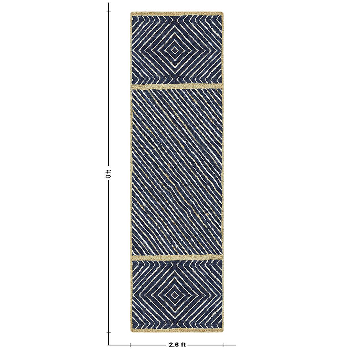 Hand Braided Beige Blue Geometric Interior Decor Jute Rug - Indian Rug Store