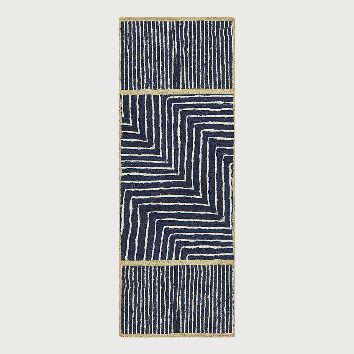 Beige Blue Dhurrie Trendy Design Hand Braided Hallway Jute Rug - Indian Rug Store