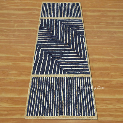 Beige Blue Dhurrie Trendy Design Hand Braided Hallway Jute Rug