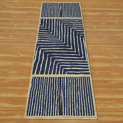 Beige Blue Dhurrie Trendy Design Hand Braided Hallway Jute Rug - Indian Rug Store