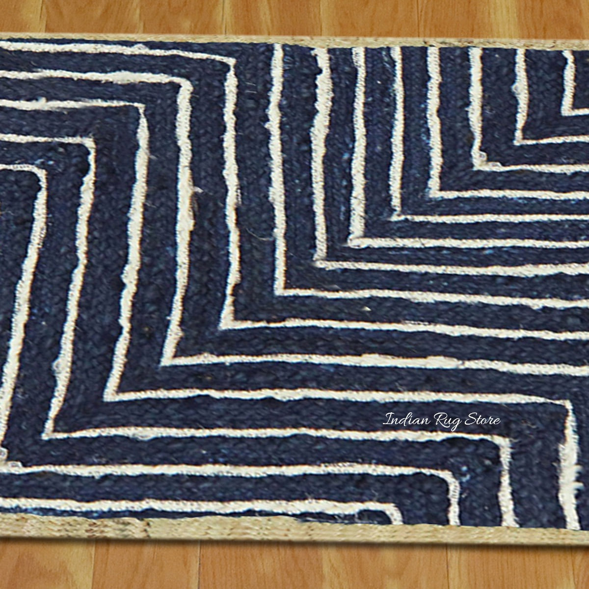 Beige Blue Dhurrie Trendy Design Hand Braided Hallway Jute Rug