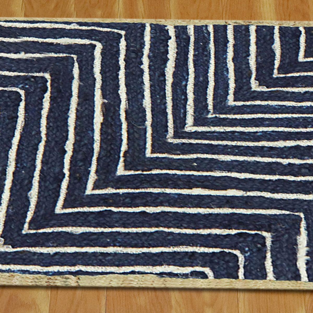 Beige Blue Dhurrie Trendy Design Hand Braided Hallway Jute Rug - Indian Rug Store