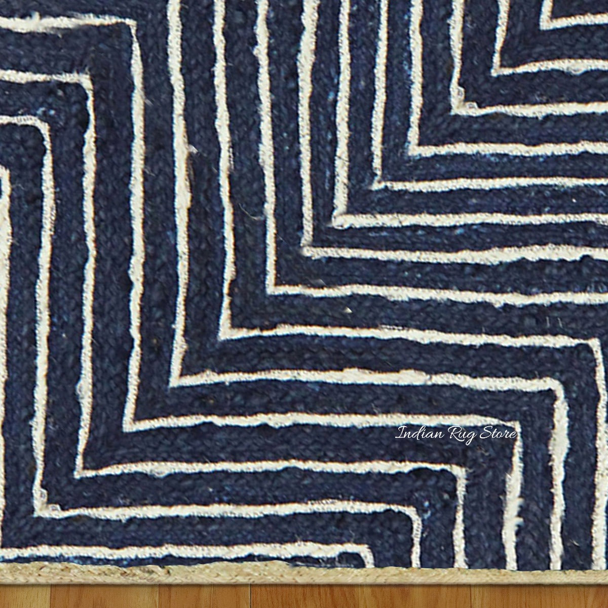 Beige Blue Dhurrie Trendy Design Hand Braided Hallway Jute Rug