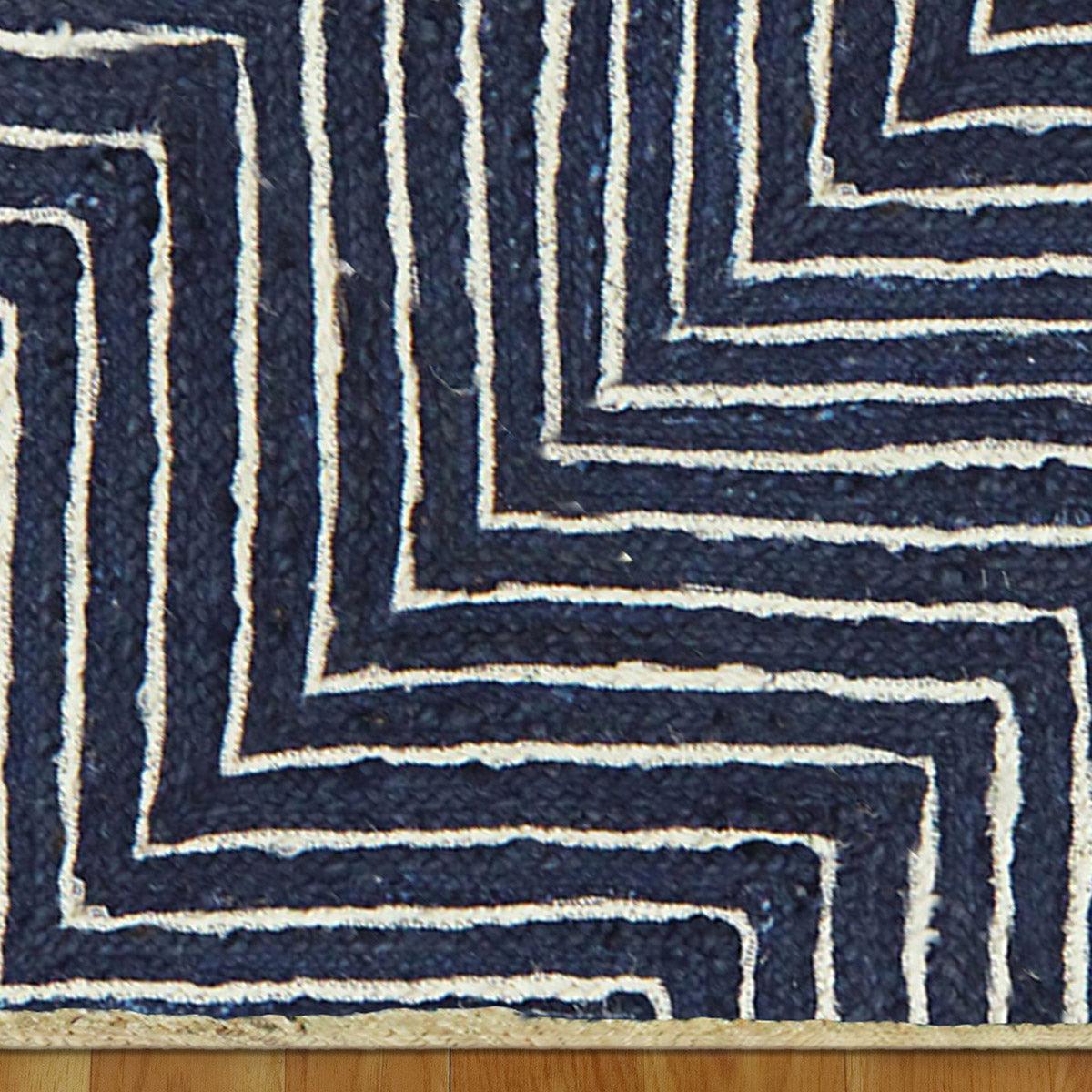 Beige Blue Dhurrie Trendy Design Hand Braided Hallway Jute Rug - Indian Rug Store