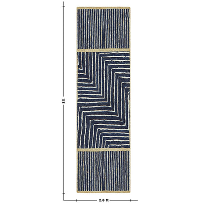 Beige Blue Dhurrie Trendy Design Hand Braided Hallway Jute Rug