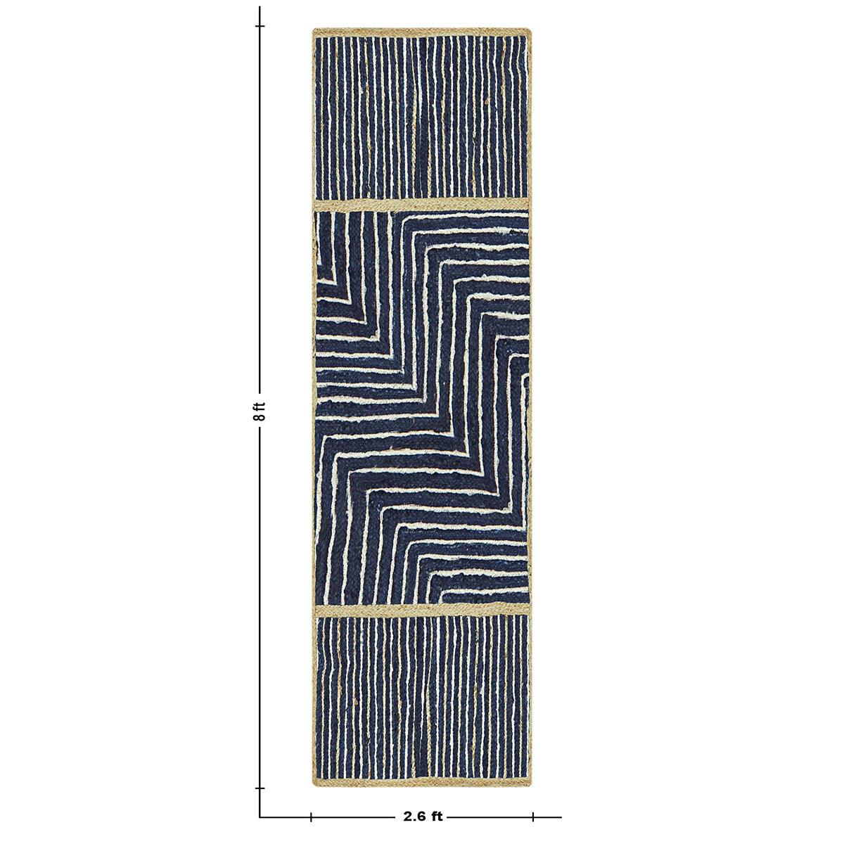 Beige Blue Dhurrie Trendy Design Hand Braided Hallway Jute Rug - Indian Rug Store