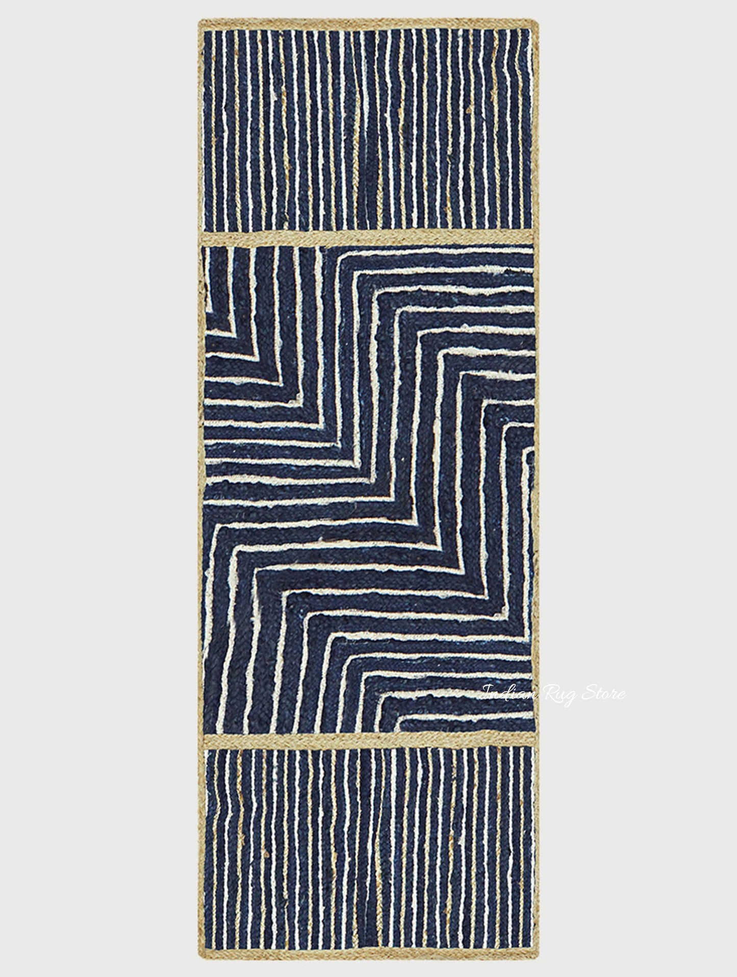 Beige Blue Dhurrie Trendy Design Hand Braided Hallway Jute Rug