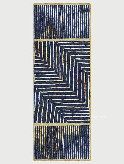 Beige Blue Dhurrie Trendy Design Hand Braided Hallway Jute Rug