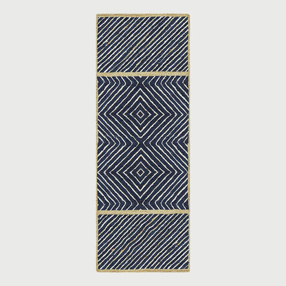 Geometric Hand Braided Beige Blue Entrance Decor Jute Rug - Indian Rug Store