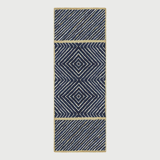 Geometric Hand Braided Beige Blue Entrance Decor Jute Rug - Indian Rug Store