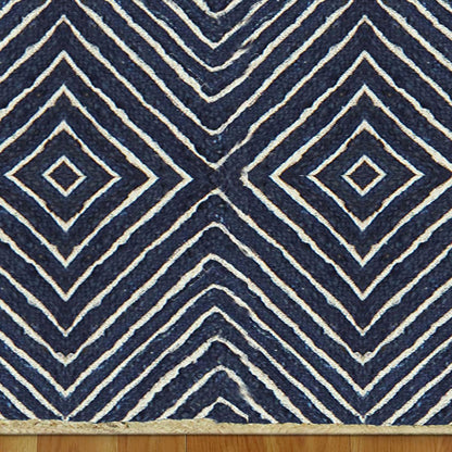 Geometric Hand Braided Beige Blue Entrance Decor Jute Rug - Indian Rug Store