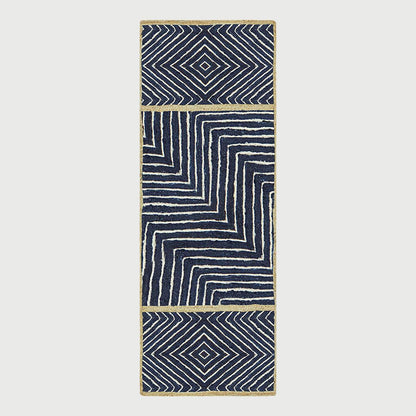 Home Decor Beige Blue Hand Braided Geometric Jute Rug - Indian Rug Store