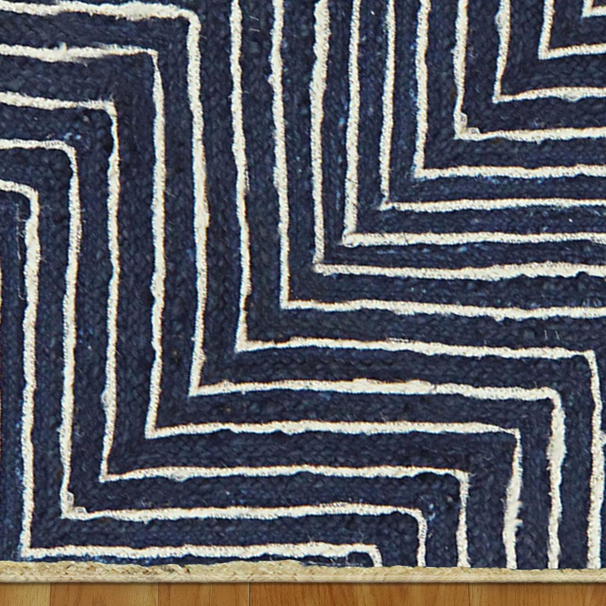 Home Decor Beige Blue Hand Braided Geometric Jute Rug - Indian Rug Store