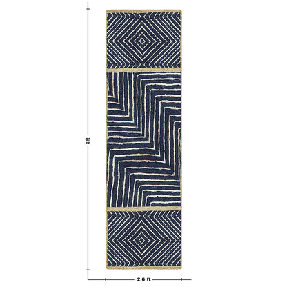 Home Decor Beige Blue Hand Braided Geometric Jute Rug