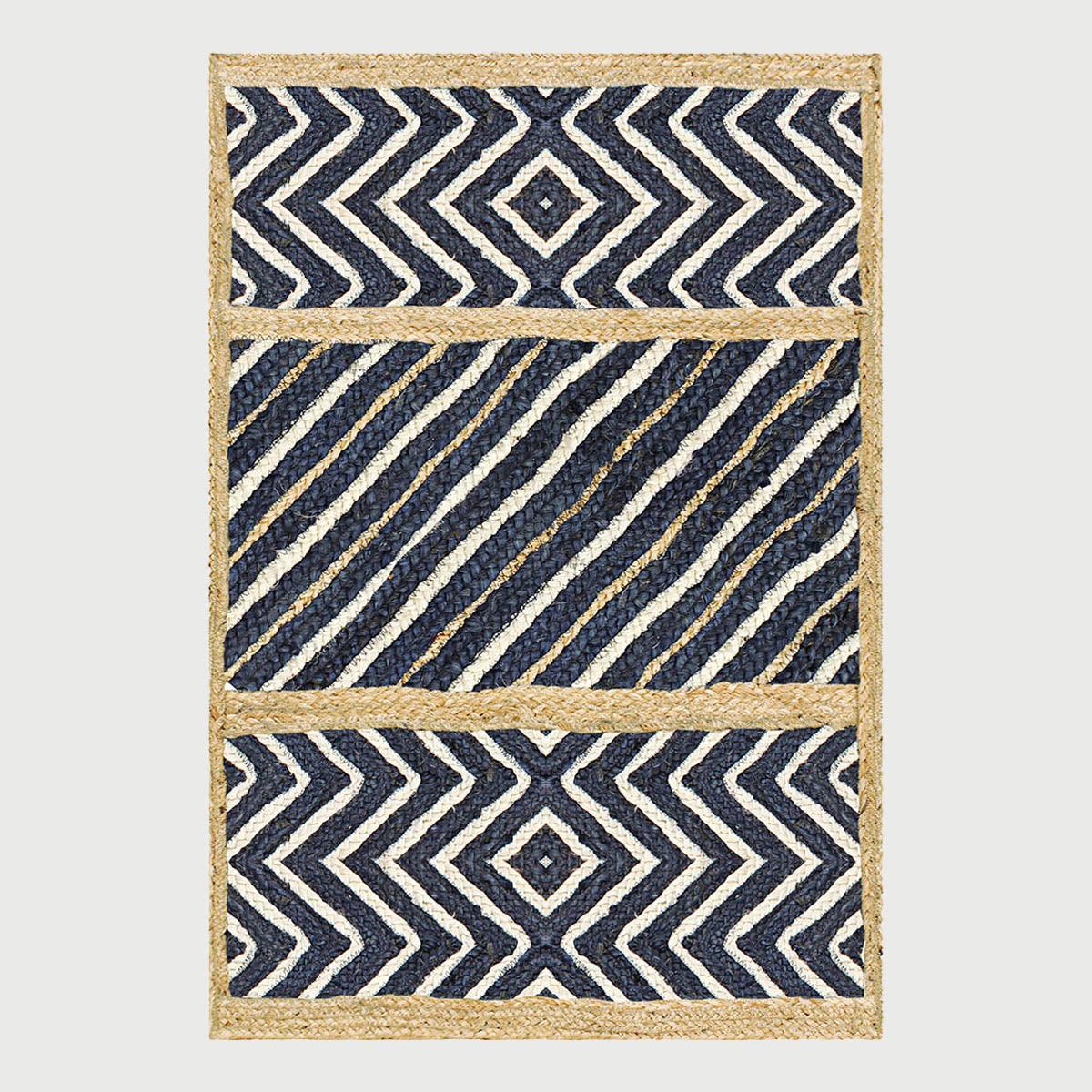 Hand Braided Trendy Design Beige Blue Entrance Decor Jute Rug - Indian Rug Store