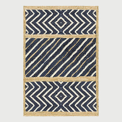 Hand Braided Trendy Design Beige Blue Entrance Decor Jute Rug - Indian Rug Store