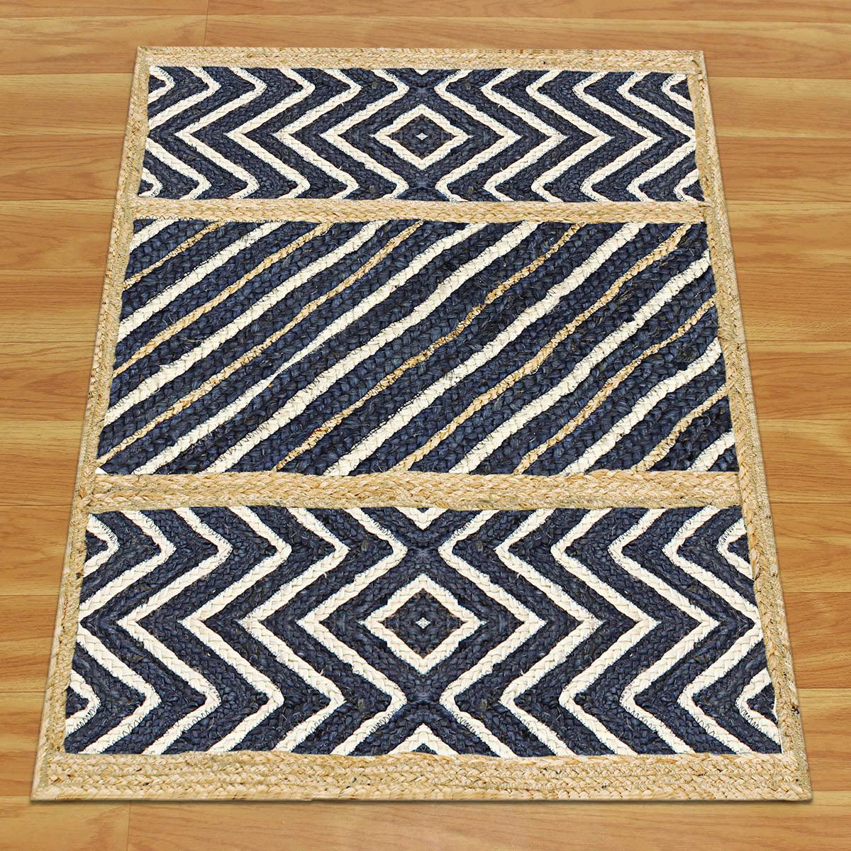 Hand Braided Trendy Design Beige Blue Entrance Decor Jute Rug - Indian Rug Store