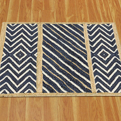 Hand Braided Trendy Design Beige Blue Entrance Decor Jute Rug - Indian Rug Store