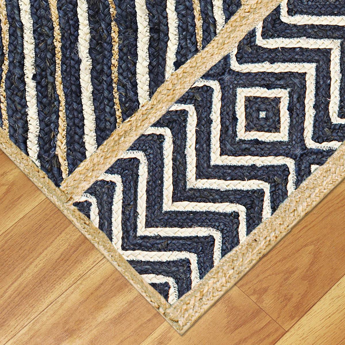 Hand Braided Trendy Design Beige Blue Entrance Decor Jute Rug - Indian Rug Store