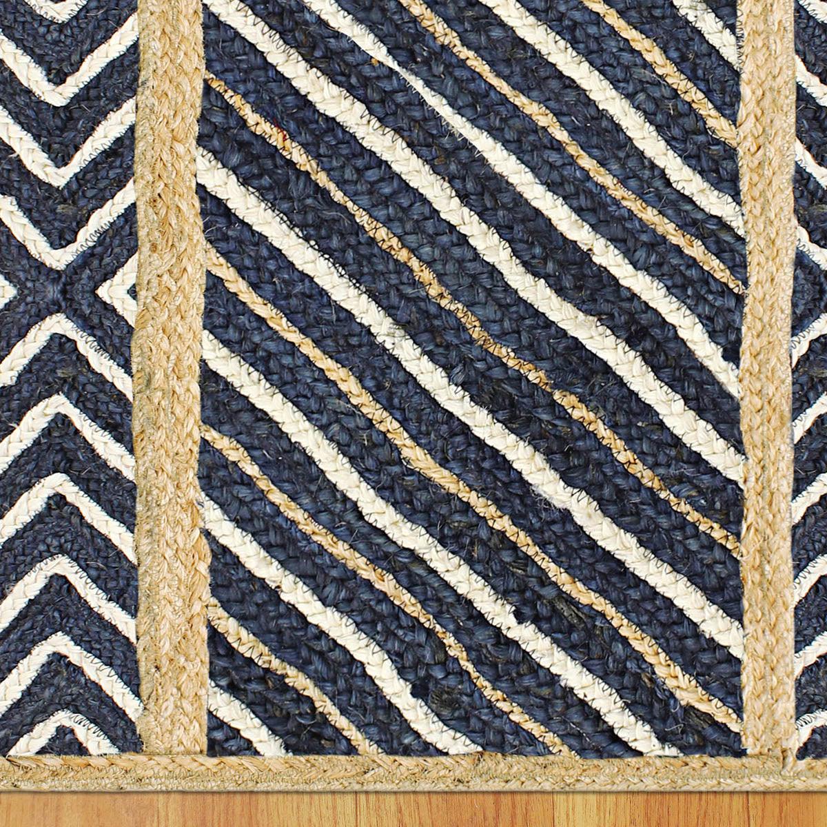 Hand Braided Trendy Design Beige Blue Entrance Decor Jute Rug - Indian Rug Store