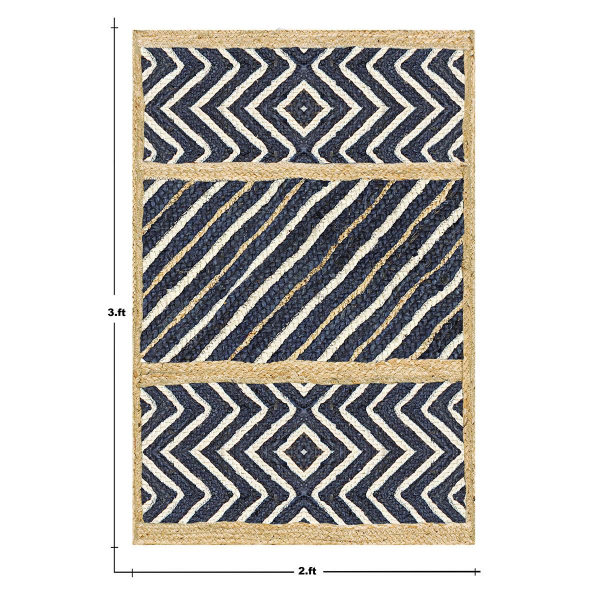 Hand Braided Trendy Design Beige Blue Entrance Decor Jute Rug - Indian Rug Store